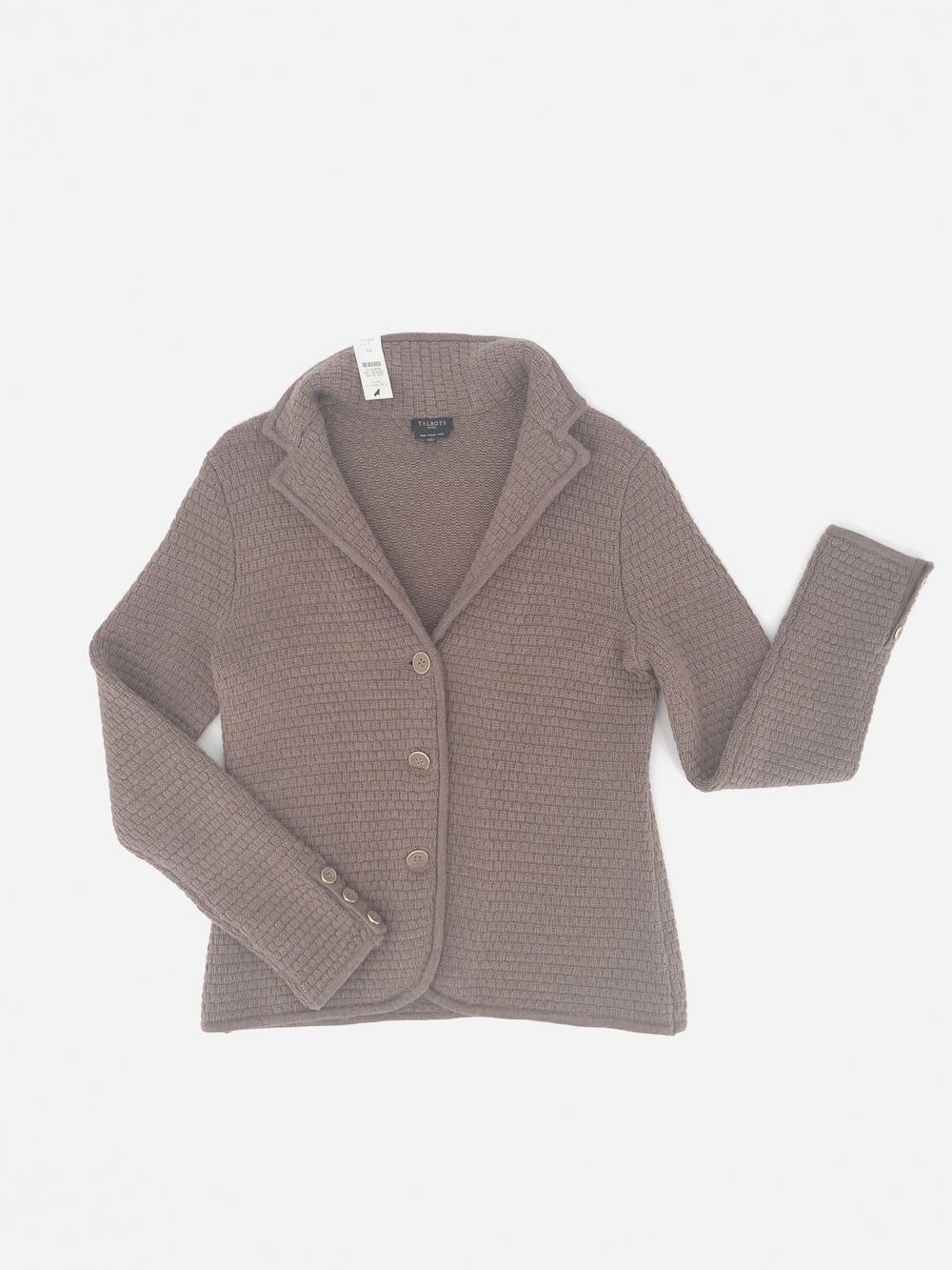 ✨NWT Talbots Pure Merino Wool Textured Knit Sweater Blazer Jacket SP Taupe✨